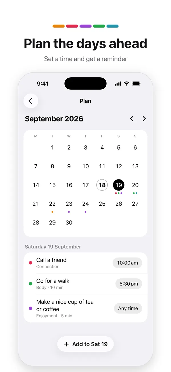 Bloom's planning calendar with activities set for the week